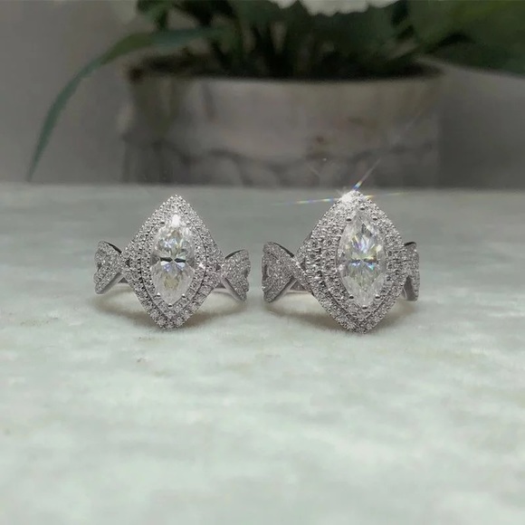 New Women’s 925 Silver Marquise Cut Diamond Ring - Picture 2 of 4